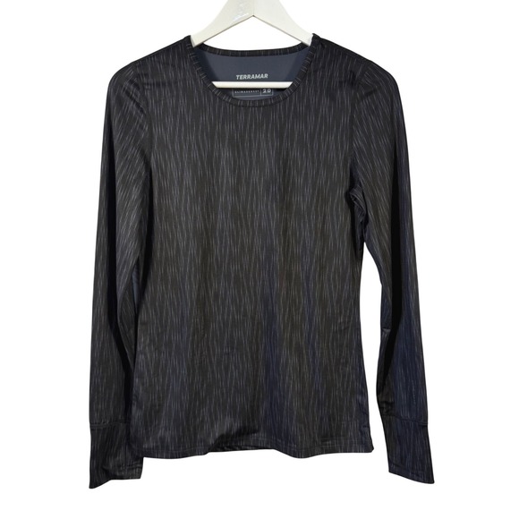 Terramar Tops - Terramar Climasense 2.0 Womens Black Striped Base Layer Top Thumbholes M